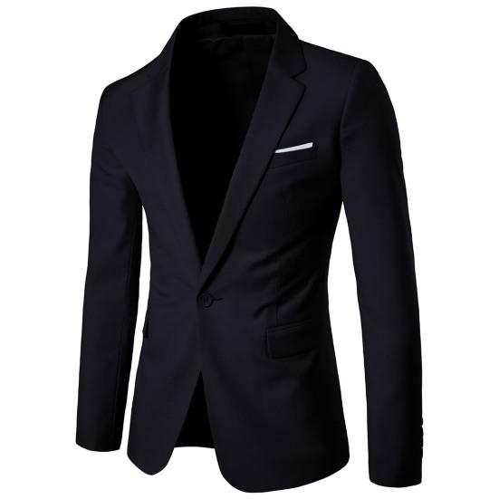 Men Blazer Single Button Solid Color Turndown Collar Plus Size Slim Pockets Suit