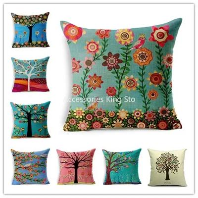 45x45cm kuscheliges Couchkissen bunt Bäume bedruckt Heimsofa Kissen Bett Heimdekoratives Kissen quadratisch einfarbig Kissenbezug