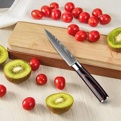 3,5-Zoll-Küchenmesser, Obstmesser, Edelstahl-Imitation, Damast-Muster, Schälmesser mit scharfer Schneide, kleines Küchenmesser, handliches Brotmesser
