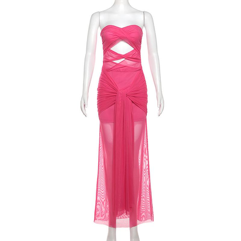 Spring New Women's Fashion Sexy Tube Top One-shoulder Perspective Strappy Slim Dress for Women
