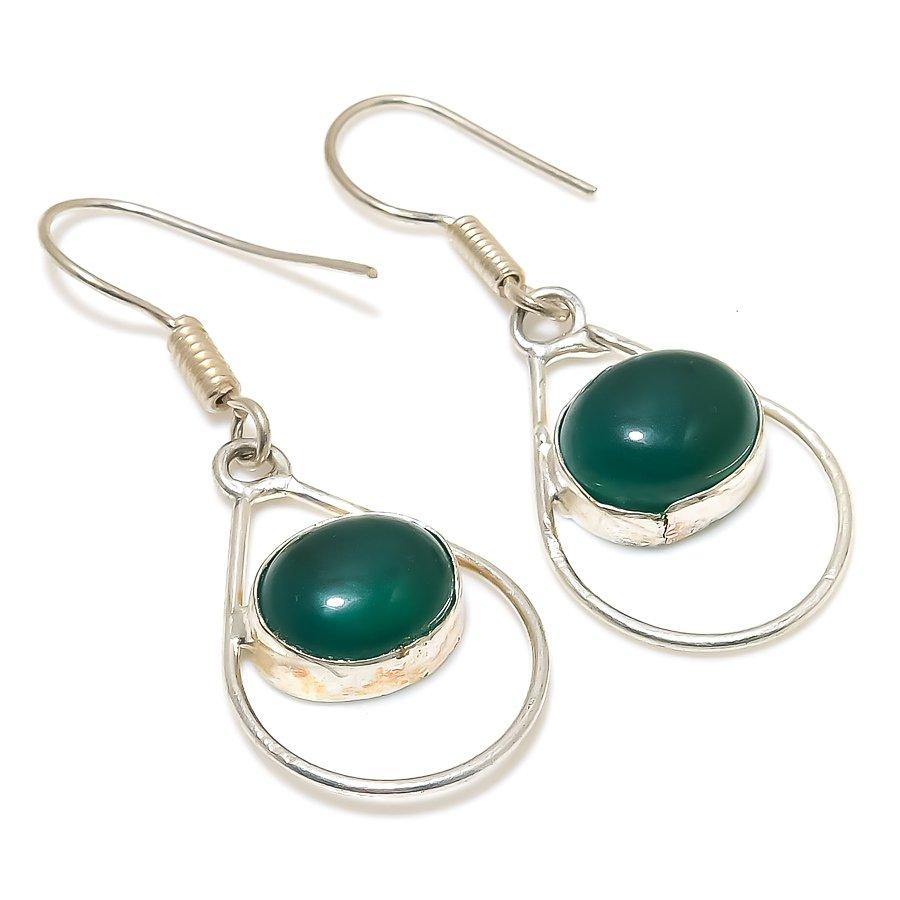 

Серьги ручной работы из стерлингового серебра 925 пробы с натуральным зеленым ониксом 1,77 дюйма P4O62