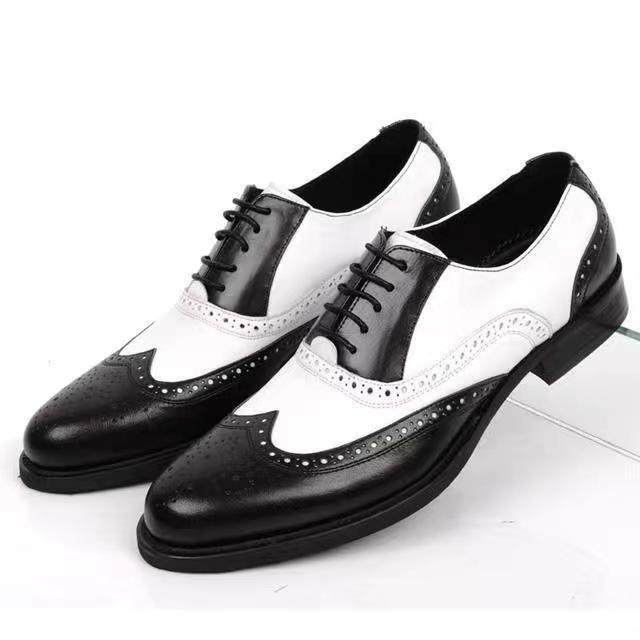 Men's Brogue Leather Shoes - Trendy, Large Size, Color-Blocked, Business Formal, All-Match