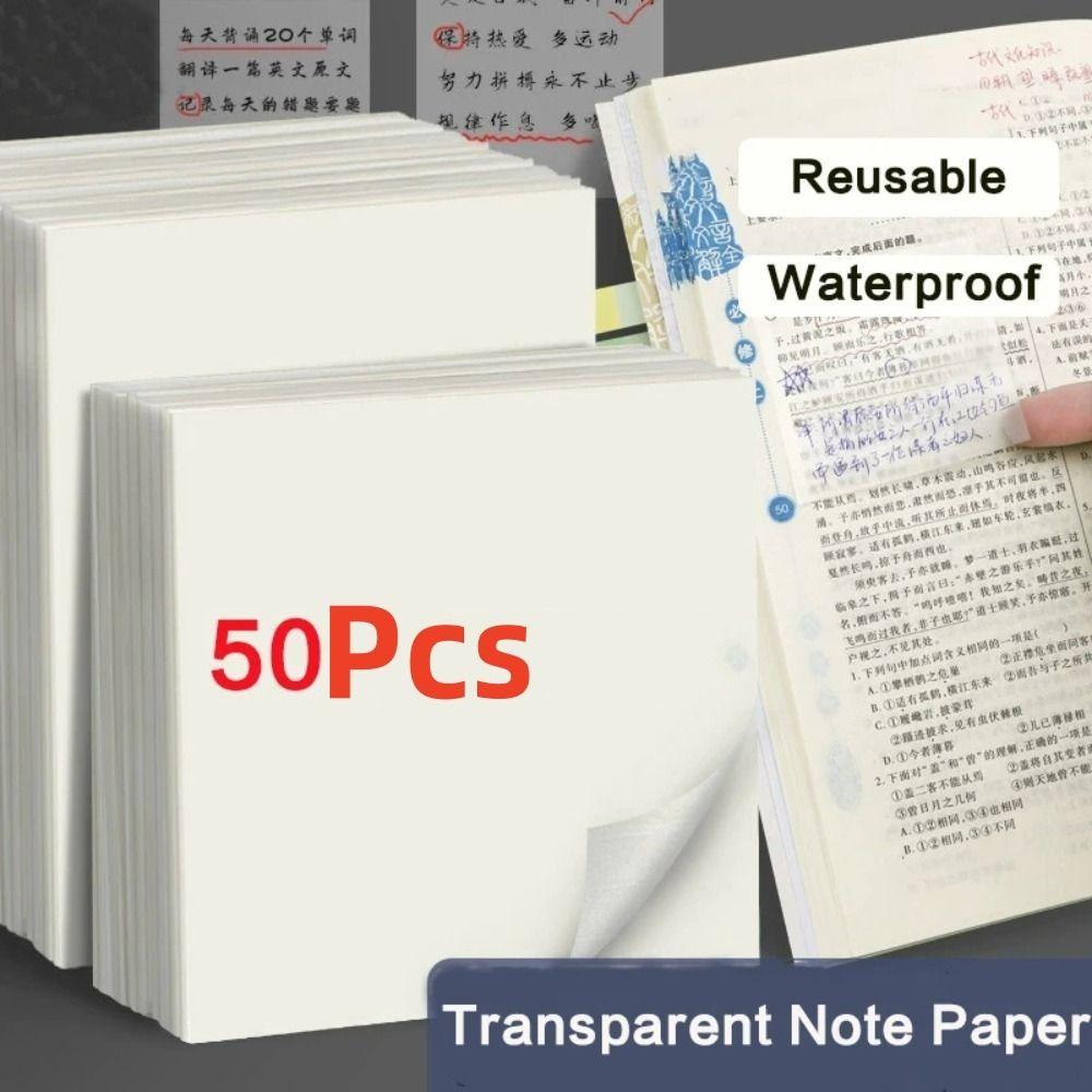 50 Sheets Transparent Sticky Notes Waterproof Paper Sticker Portable Note Paper