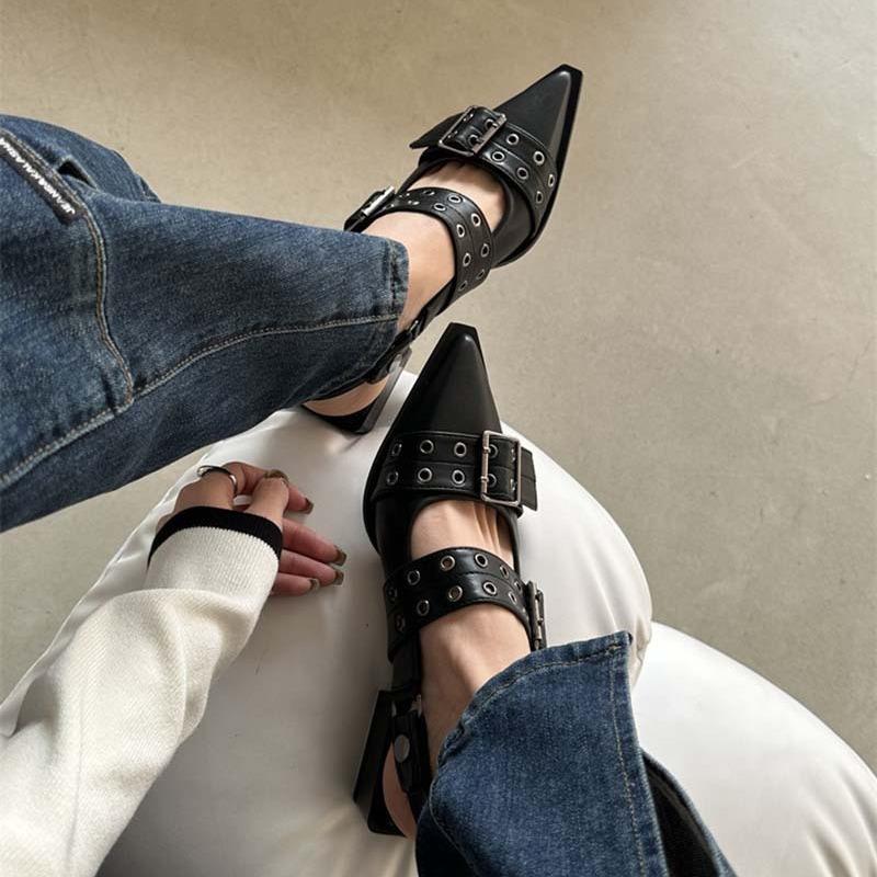 Sandały Damskie Lato Baleriny Damskie Szpiczaste Nitowane Pojedynczy But Platforma Sandały Damskie