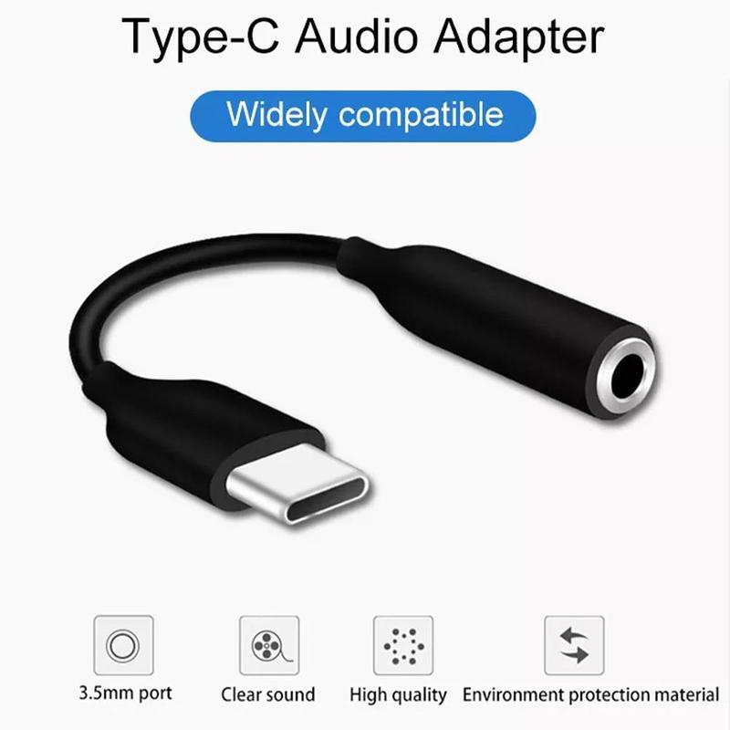 

Type C Turn 3.5mm Digital Audio Adapter Cable Audio Plug Adapter Portable Headset Conversion Headphone Supplies Accessories black