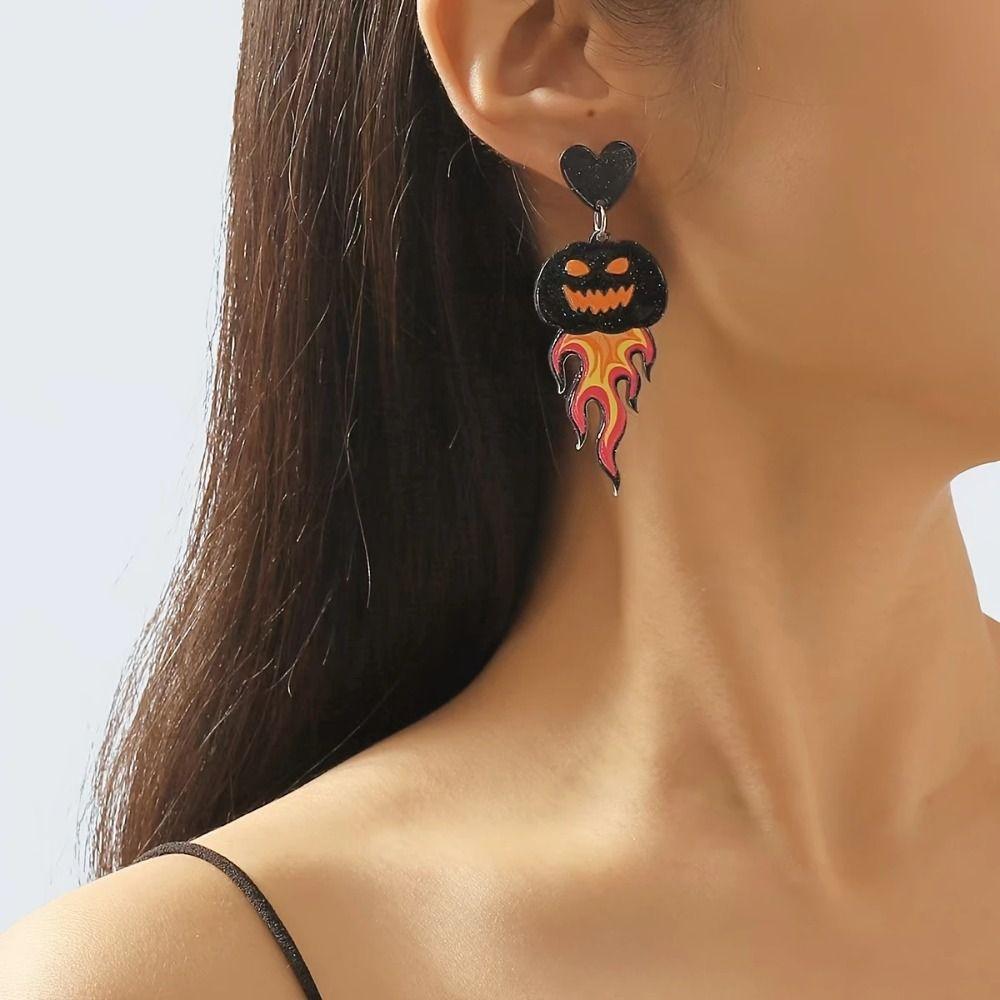 1 Pair UFO Halloween Earrings Acrylic Pumpkin Dangle Earrings Aesthetic Cute Ghost Ear Studs Unisex