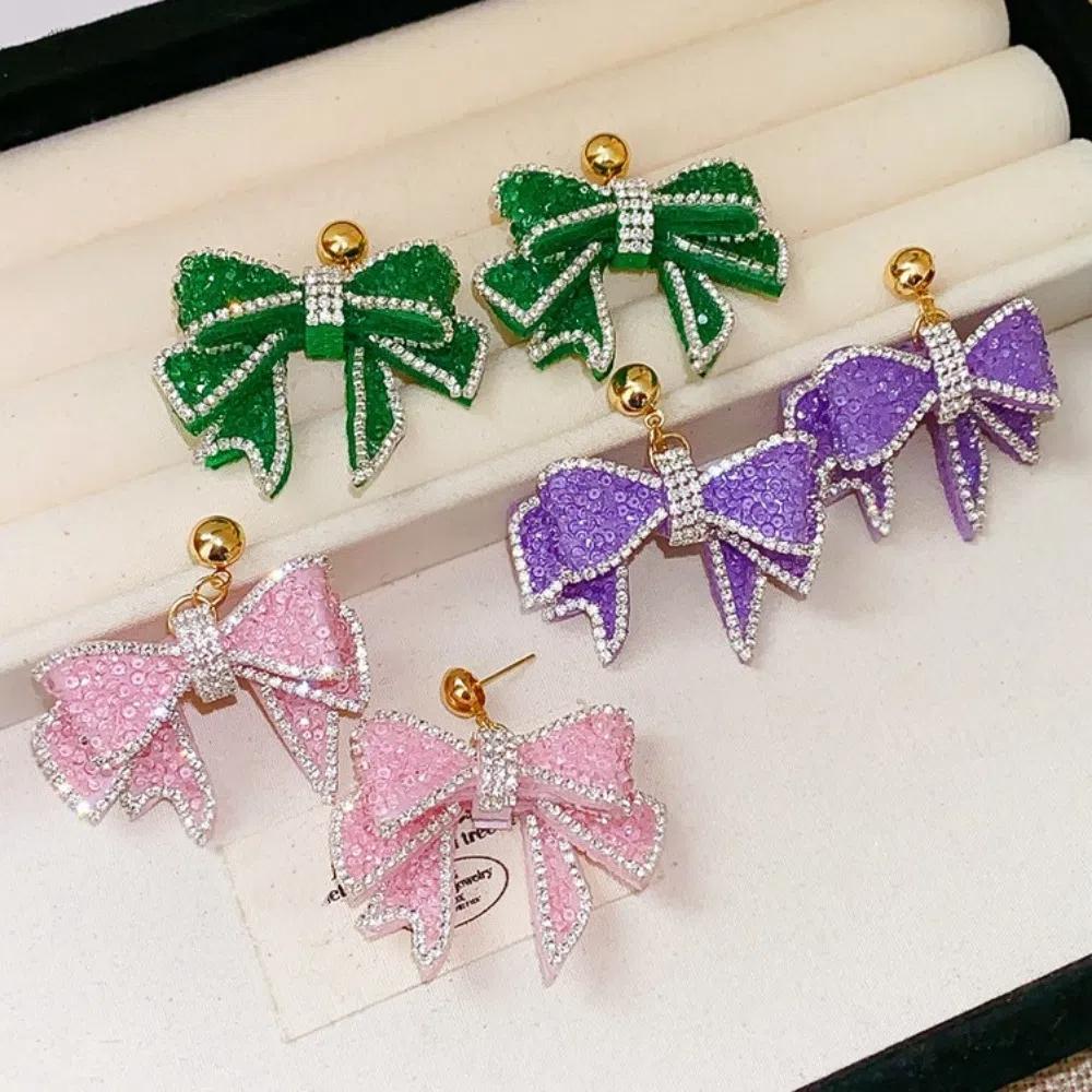 Ear Jewelry Sweet Stud Earrings Zircon Bowknot Dangle Earrings Crystal Bow Earrings Wedding