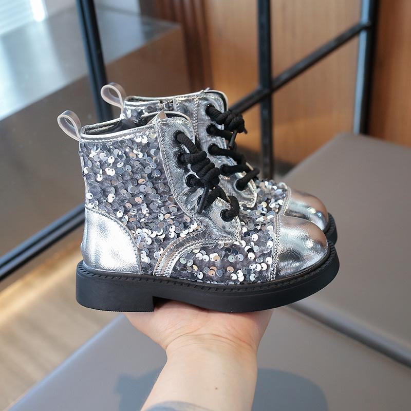 Autumn New Fashion Women's Boots Sequins Sweet Girls' Shoes Breath Comfort Child Shoe Trend Princess Shoes Ankle Boots for Women