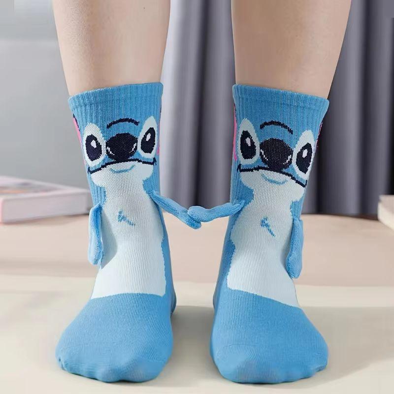 Anime Stitch Magnet Hand In Hand Socks Funny Soft Cotton Cartoon Creative Autumn And Winter Warm Mid-Calf Socks Christmas Gifts