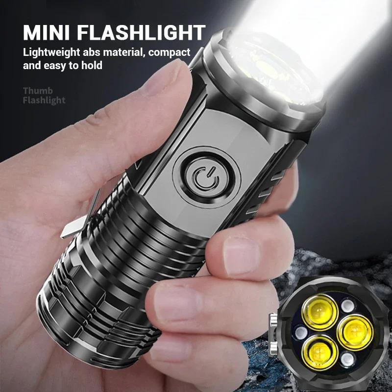 Pocket 3 LED Portable Flashlight Super Bright Torch Waterproof Mini Light with Cap Clip for Outdoor Hiking Camping Working Lamp