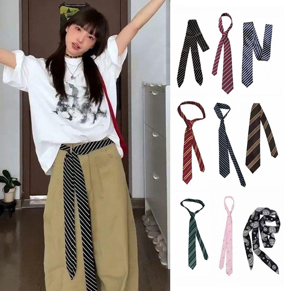 Long Skinny Necktie Scarf Decorative Accessory Striped Neck Tie Striped Waist Belt Women Men