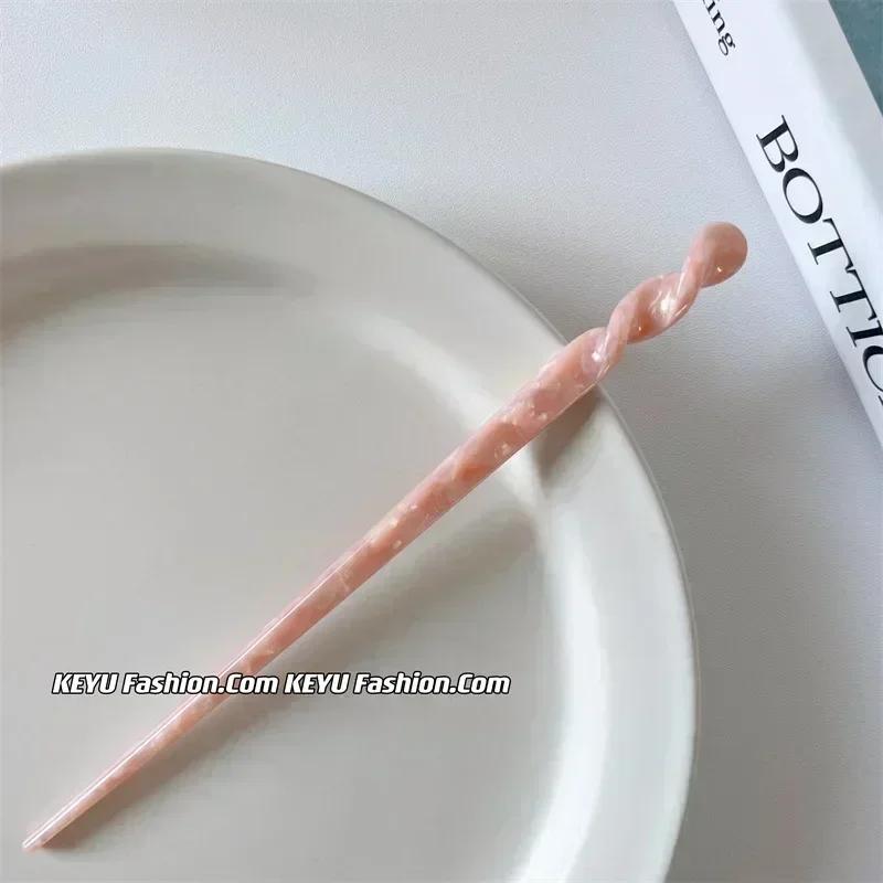 Vintage Acetate Hair Sticks Set Multi-Color Twisted Hairpins for Bun Updo Elegant French Hair Accessories for Women
