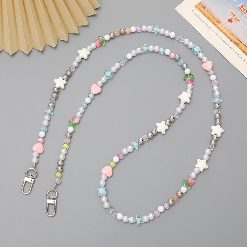 Handmade Pearl Crossbody Phone Case Lanyard with Beaded Charm