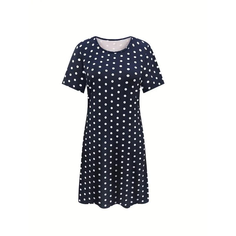 Large Size Women's Dress with Fashionable Polka Dot 3D Printing Casual Short Sleeved O Neck Large Swing Dress