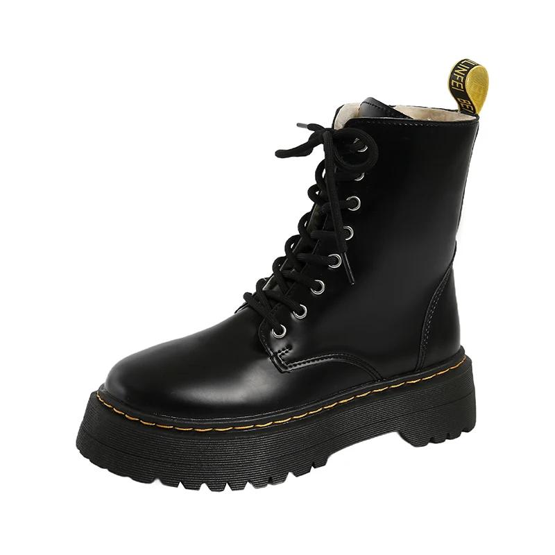 

Womens Boots Plush Warm Winter Boots Fashion Casual Leather Boot Lace Up Women Ankle Boots Outdoor Non Slip Oxford Platform Boot 35 чёрный