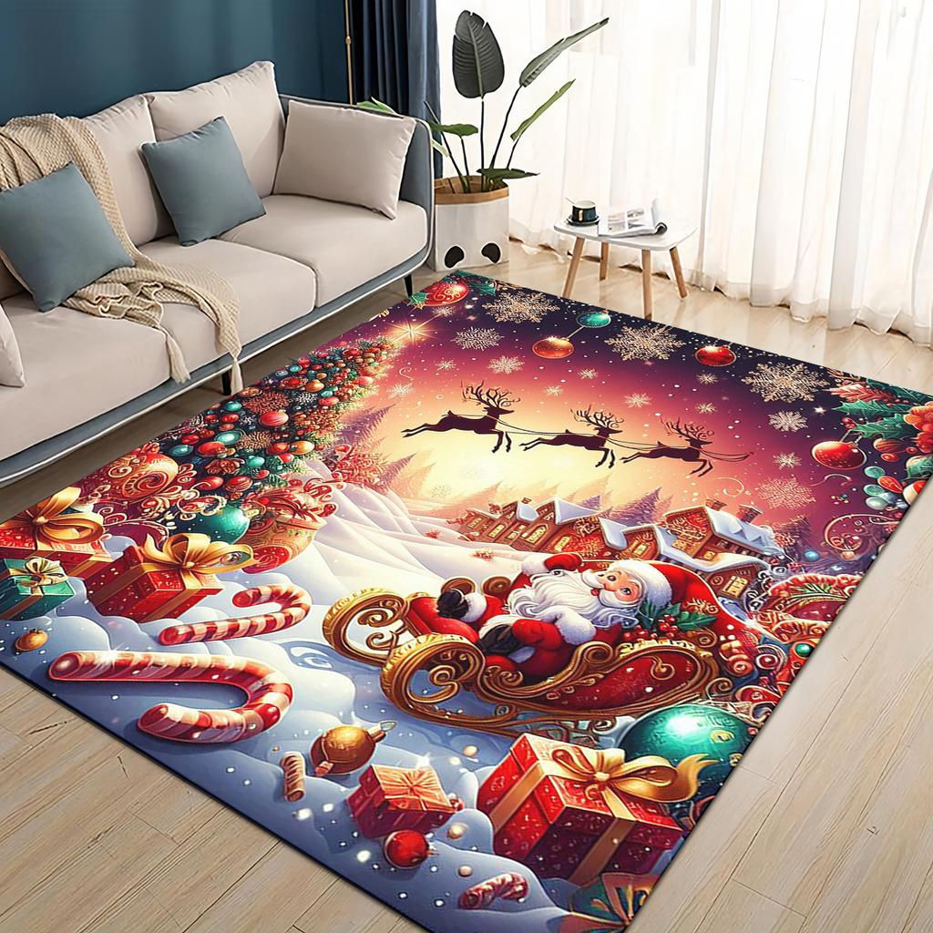 Merry Christmas Cartoon Santa Claus Snowman New Year Gift Carpet Rug for Living Room Bedroom Home Sofa Decoration,Non-slip Mat