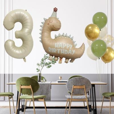 Ballons Dinosaures Mat Couleur Caramel Blanc Lait Ensemble Ballons Chiffre Feuille d'Aluminium Accessoire Photo Ballons Baby Shower