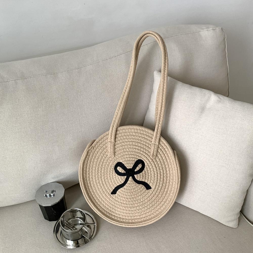 

Bohemian Embroidered Bow Shoulder Bag Cotton Weave Beach Bag Round Straw Bag Messenger Bags Style 3