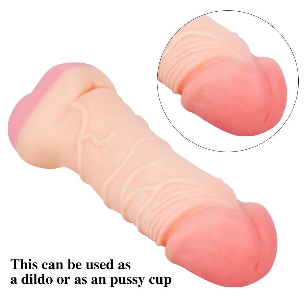 Cupă de masturbare cu vibrator moale 2 în 1, realist, confortabil, îndoit, realist, masaj pentru prostată, penis, bărbați