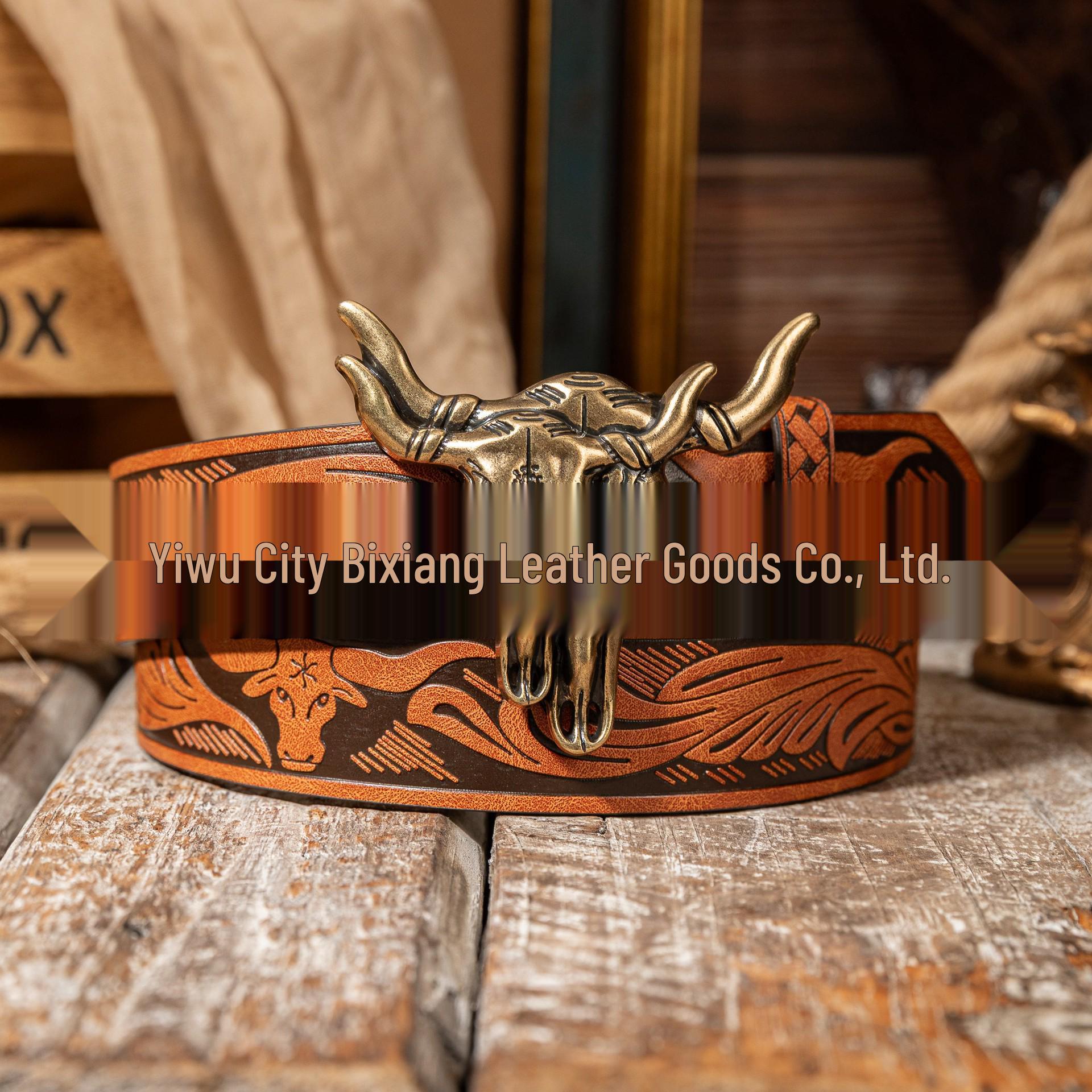 Western Cowboy 3D Bull Head Zinc Alloy Unisex Belt with PU Leather 120cm