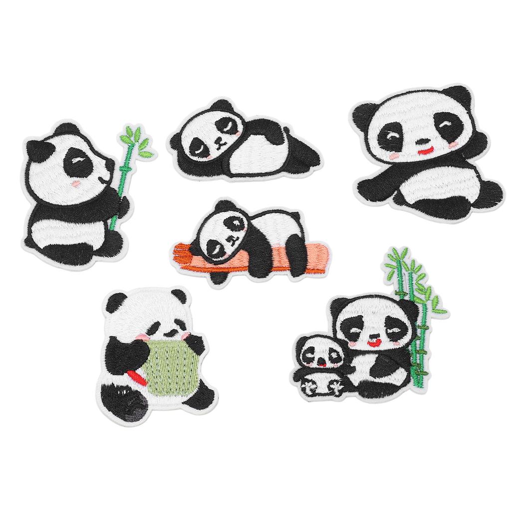 6Pcs Panda Embroidery Patch Shading Blemishes Damage Various Styles Panda Iron On Patches for DIY Craft Bag Shoe