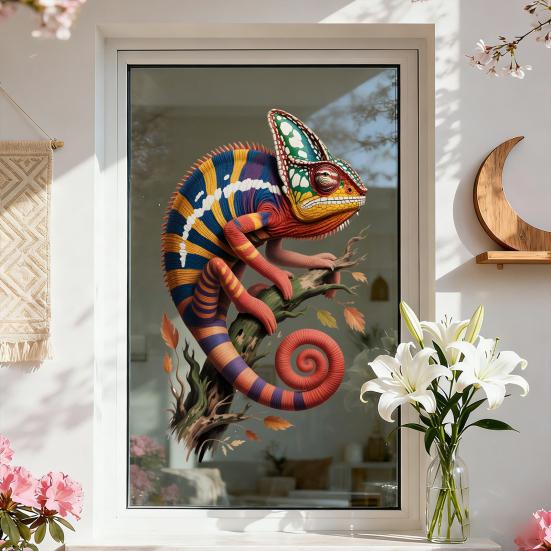 Caméléon sur Branche Adhésif Fenêtre Animal Réaliste Lézard Porte en Verre Statique