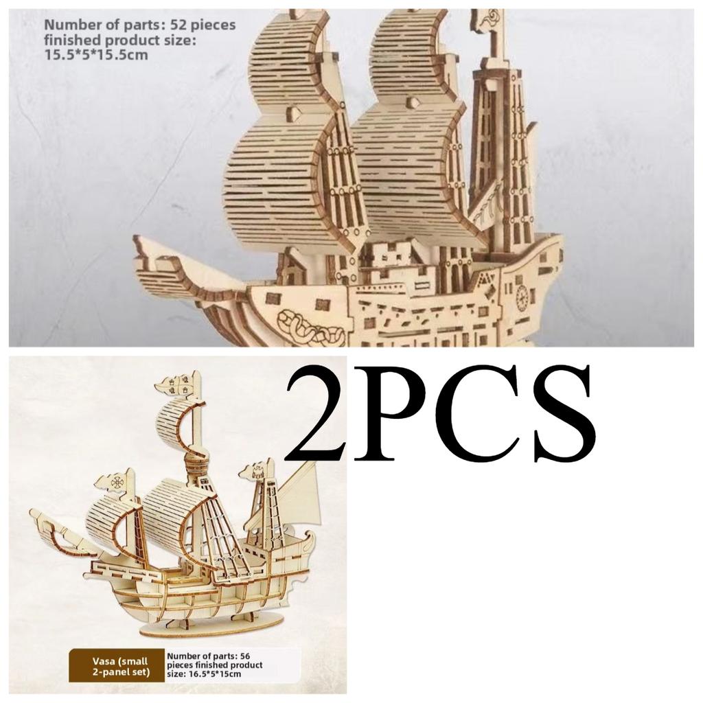 Children's Wooden Ship Model Assembled Toy Jigsaw Puzzle 3d Three-dimensional Educational Sailboat Model Parent-child Manual.