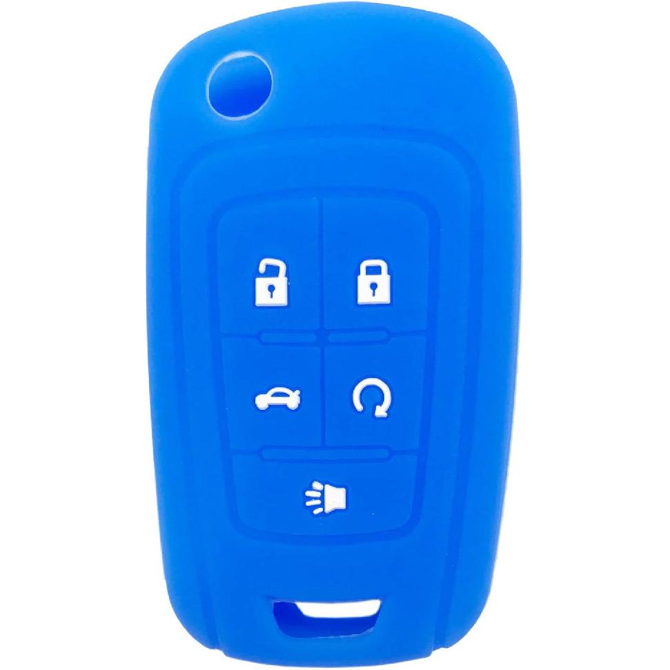 Silicone Protector Key Fob Cover Case fit for Chevrolet Chevy Camaro Cruze Malibu Equinox Sonic Impala Keyless Entry Key Fob (Black+Blue)
