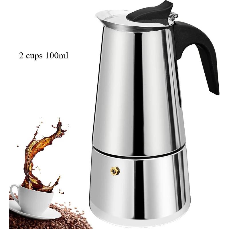 2/4/6 Cups Stainless Steel Moka Pot , Coffee Maker Mocha Pot,Italian Coffee Machine Fit Induction Cookers Coffee Accessories