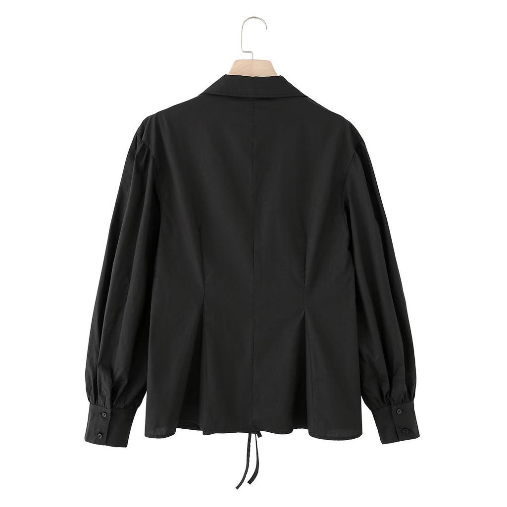 ZG Bow Tie Lace-Up Loose Fit Slim Long Sleeve Shirt - New Design