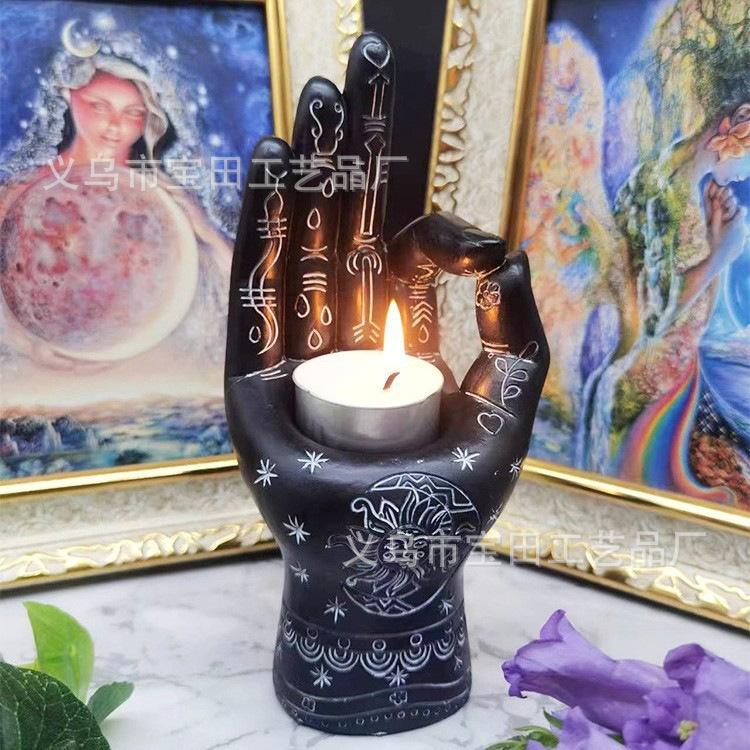 Resin Yin and Yang Palm Candle Holder and Incense Burner Statue Ornament Halloween Palm Insertion Candle Statue