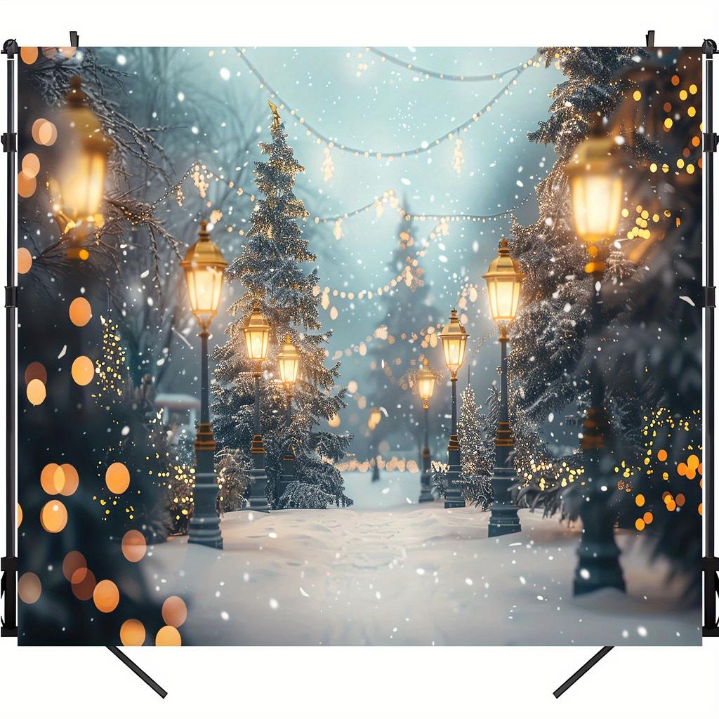 1 Piece of Winter Wonderland Forest Background Cloth - Snow Christmas Pine Tree and Halo Scene