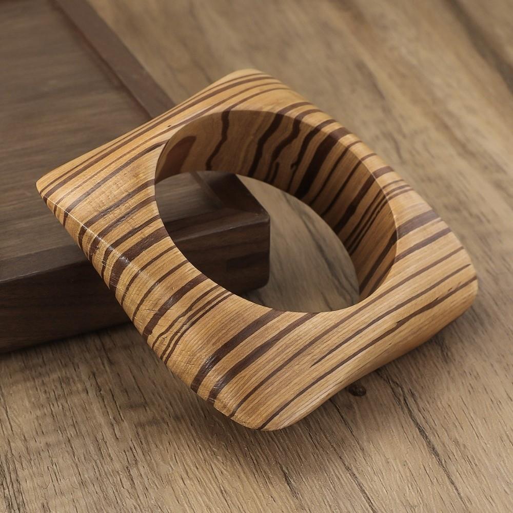 Square Wood Grain Bangle Geometric Burlywood Hand Ring Fashion Wooden Bracelet  Daily