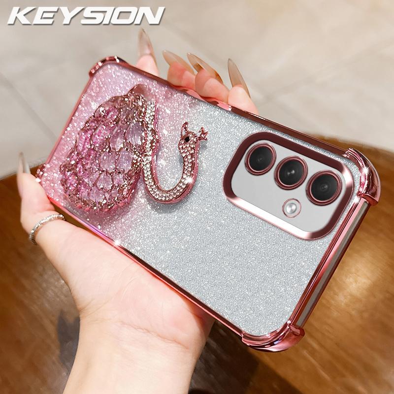KEYSION Custodia in TPU Placcato Antiurto per Samsung A55 5G A35 A25 A15 Cigno Brillante Gioiellato Supporto Posteriore per Galaxy A05S