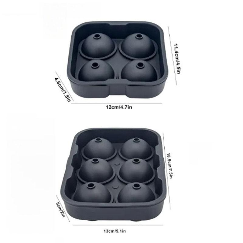 4/6 Grid Silicone Ice Cube and Ball Holder Set - DIY Ice Mold Maker for Whiskey, Cocktails