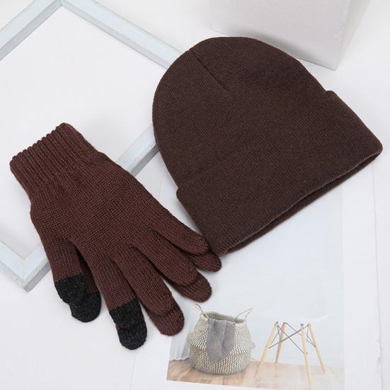 Winter Warm Knitted Gloves And Hat Set for Men And Women Soft Skull Cap And Touch Screen Gloves Set for Cold Weather