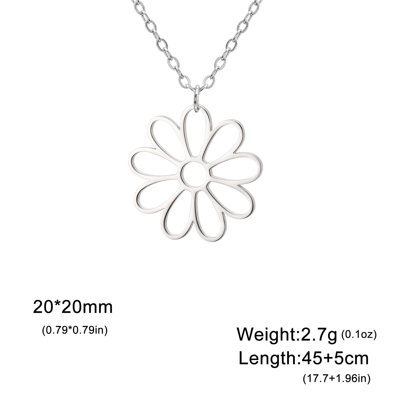 Open Daisy Flower Pendant Necklace, Stainless Steel Minimalist Floral Jewelry, Dainty Chain Gift for Women & Nature Lovers 45cm