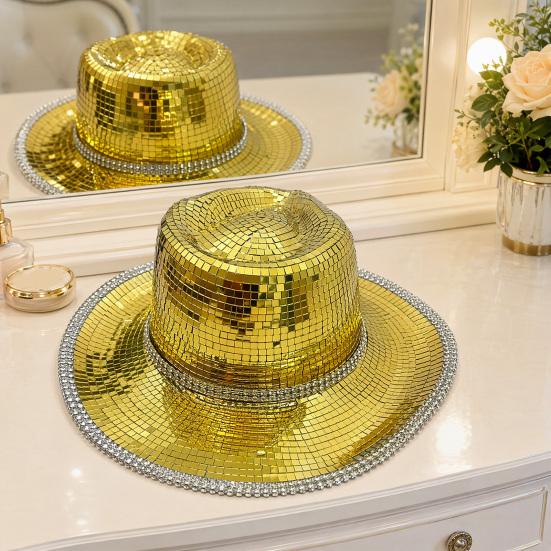 Disco Western Cowboy Hat for Men Women, Sparkly Silver Disco Mirror Hat for Music Festivals, Concerts, Western Party