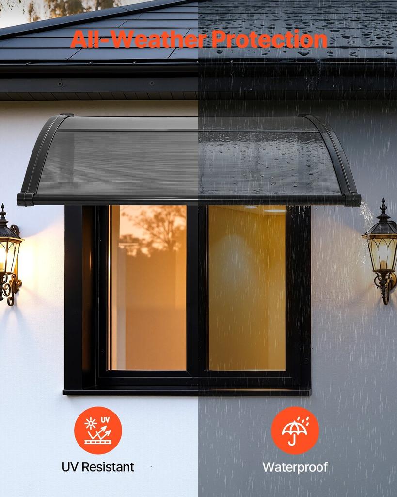 Awnings for Door Entrance, 38 X 40 In, Exterior Front Door Window Awnings with Drainage & ABS Bracket, Rain Snow Sun Protection, Overhang
