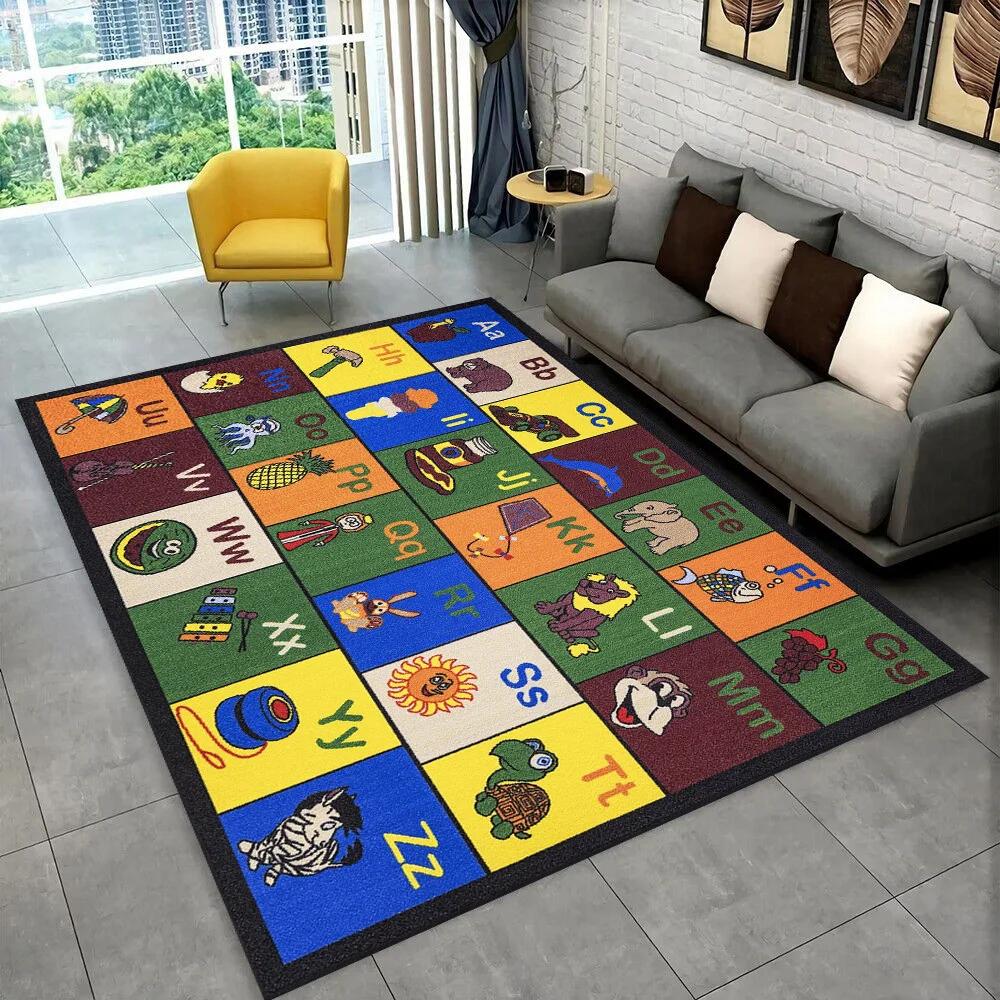 Alfombra con alfabeto de dibujos animados ABC para niños gateando, para sala de juegos, educación temprana, para sala de estar, dormitorio, sofá, antideslizante.