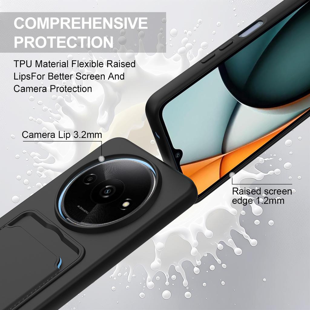 Liquid Silicone Case For Xiaomi Redmi A3 4G/A3x 4G/Poco C61 4G Card Holder Phone Back Cover with Short Strap