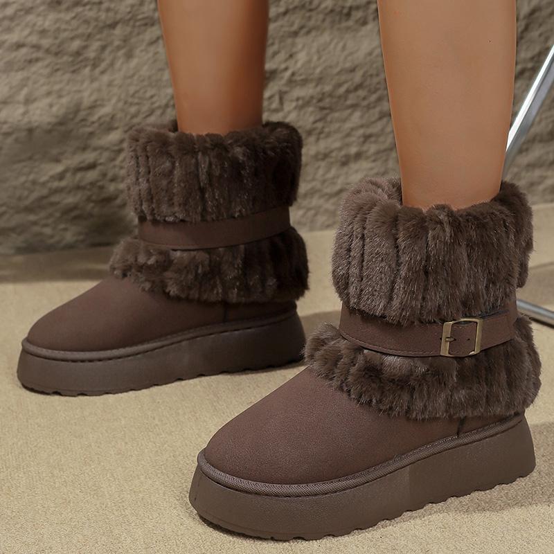 Fashion Fashion Buckle Fluffy Fur Boots Women Comfortable Winter Slip On Platform Snow Boots Woman Thick Sole Furry Ankle Botas Mujer