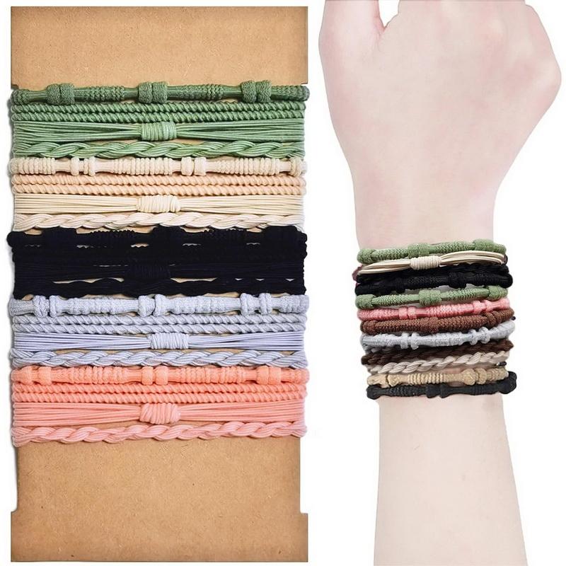 20/24pcs/set Fashion Bohemia Hair Rubber Bands for Women Elastic Boho  Hair Tie Bracelet Black Hairbands Head Rope Accessories