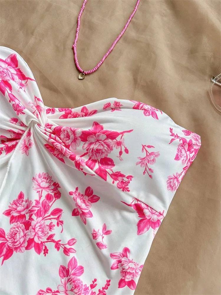 Tank Top phumee Twist Knot Front Off the Shoulder Floral Print A2425