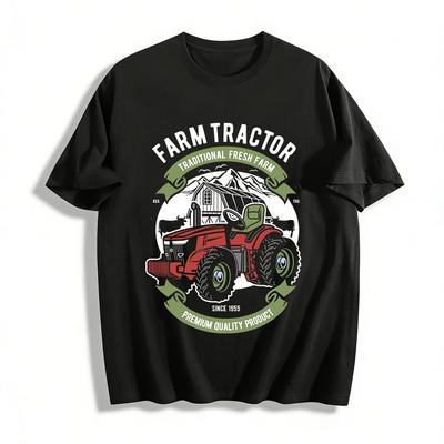 Vintage Farm Tractor Print Top Traditional Fresh Farm Premium Garment Pure Cotton T-shirt