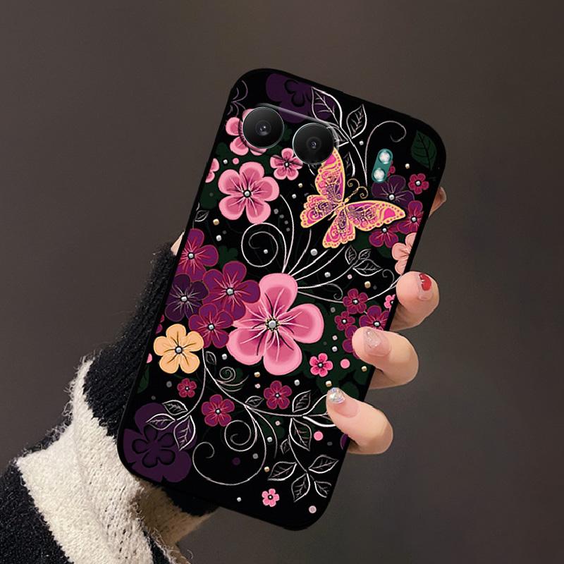 For OnePlus Nord 4 5G Phone Case Cute Cartoon Flowers Black Silicone Soft Back Cover For OnePlus Nord 4 5G ShockProof