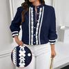 Plus Size Women's Stand Collar Long Sleeve Shirt, Contrast Trim Placket & Cuff, Casual Office Blouse,