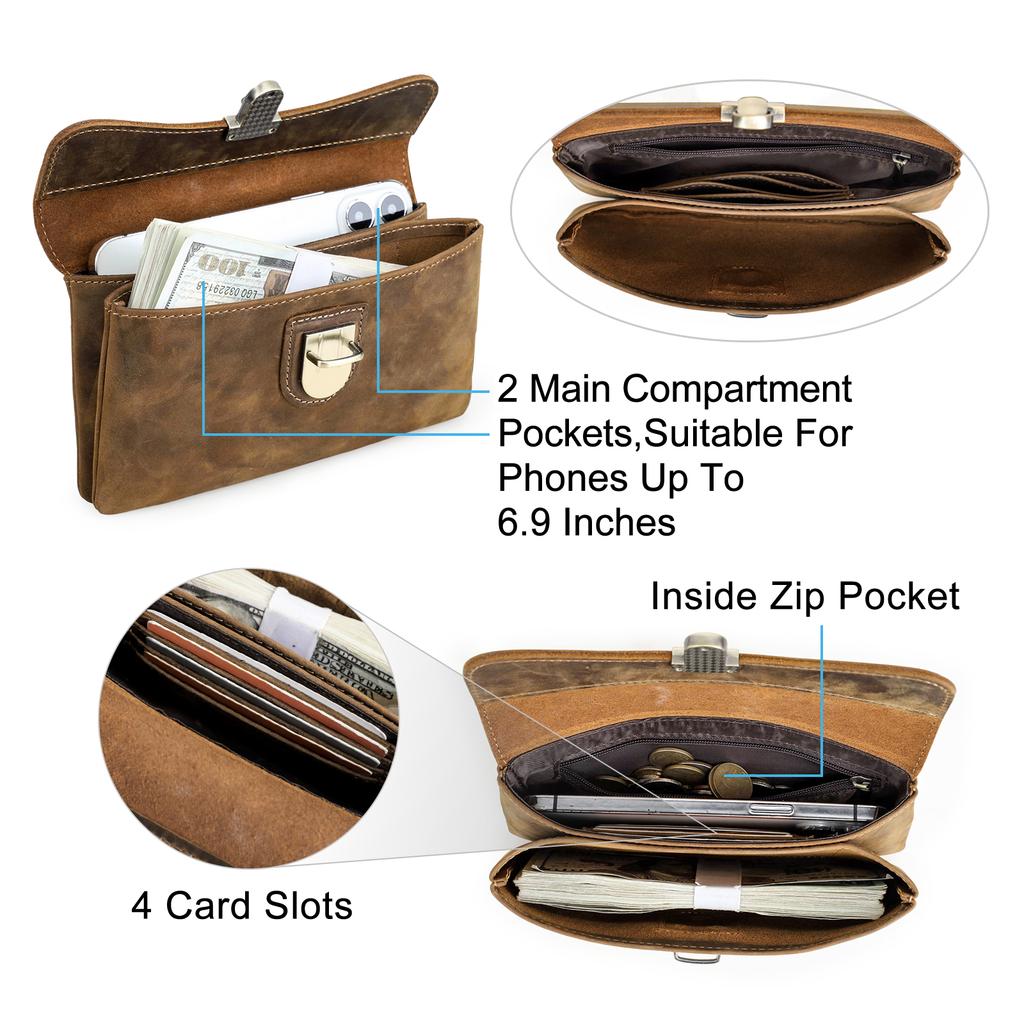Étui de téléphone en cuir véritable avec clip ceinture Sac de ceinture pour iPhone 17 16 15 14 13 Samsung Galaxy Téléphone portable 5,4-6,9 pouces Pochette Homme