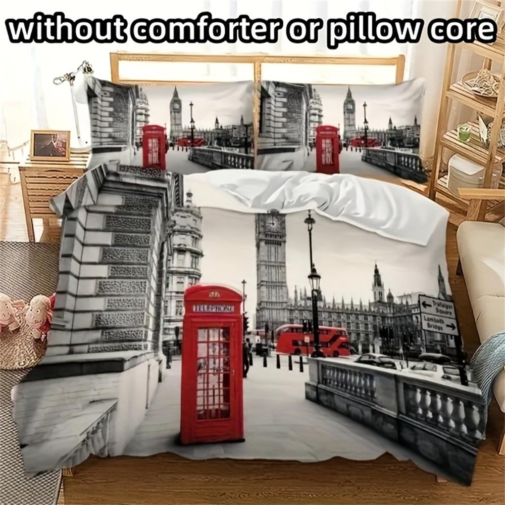 Jmg Household Supplies Unisex 3Pcs 3D The Streets Of London Print Bedding Set, Soft Comfortable Breathable Duvet Cover, For Bedroom Guest Room Decor