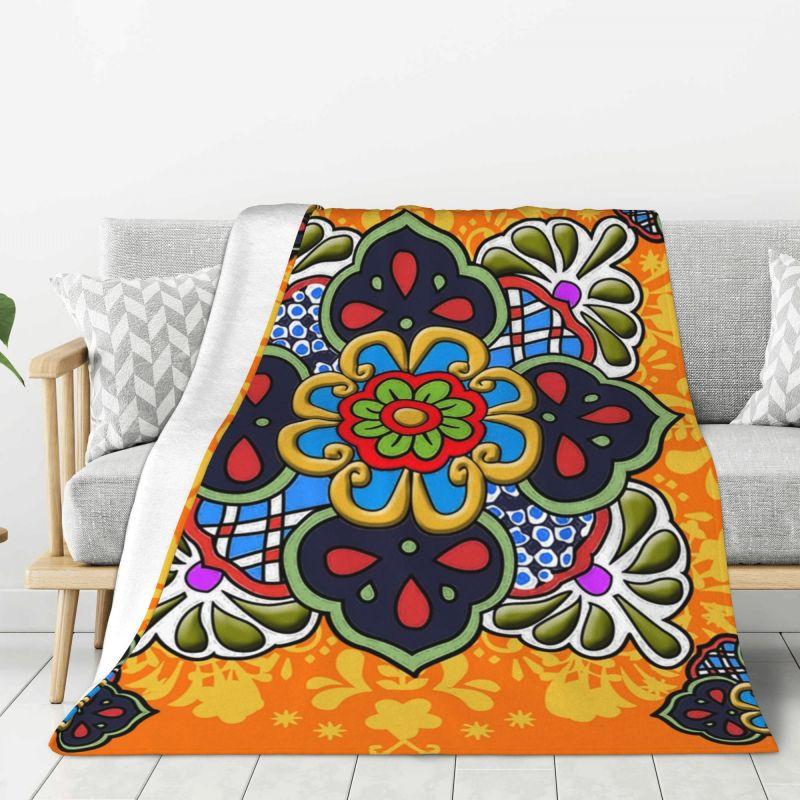 Custom Sofa Fleece Mexican Flowers Art Pattern Throw Blanket Warm Flannel Blankets for Bed Car Sofa Quilt